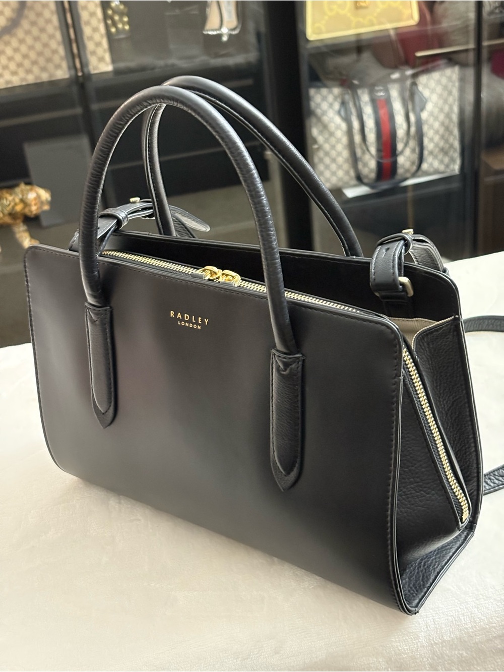 RADLEY LONDON Black Leather Structured Top-Handle Satchel - Picture 6 of 16